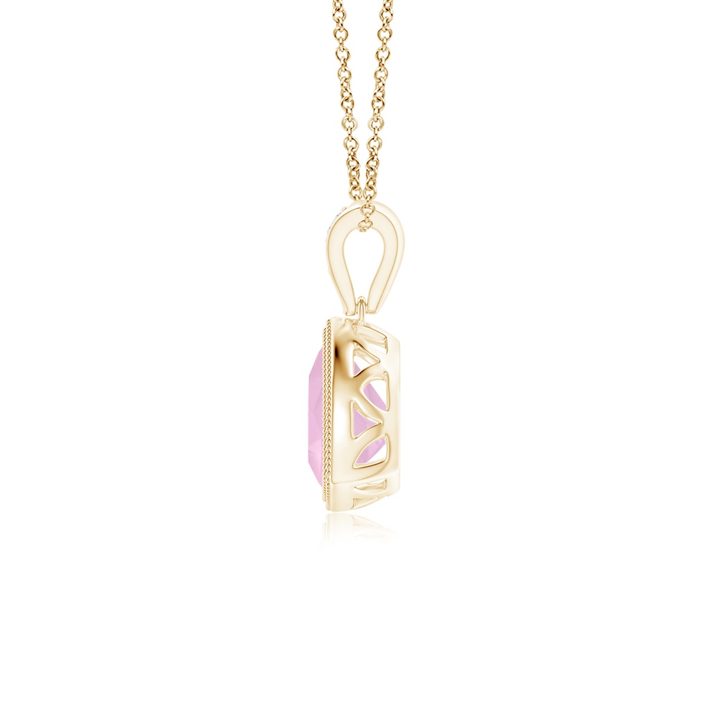 6mm AAAA Bezel-Set Trillion Rose Quartz Pendant with Milgrain in Yellow Gold - side 1
