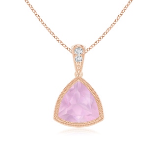 7mm AAAA Bezel-Set Trillion Rose Quartz Pendant with Milgrain in Rose Gold