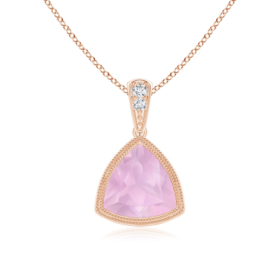 7mm AAAA Bezel-Set Trillion Rose Quartz Pendant with Milgrain in Rose Gold 
