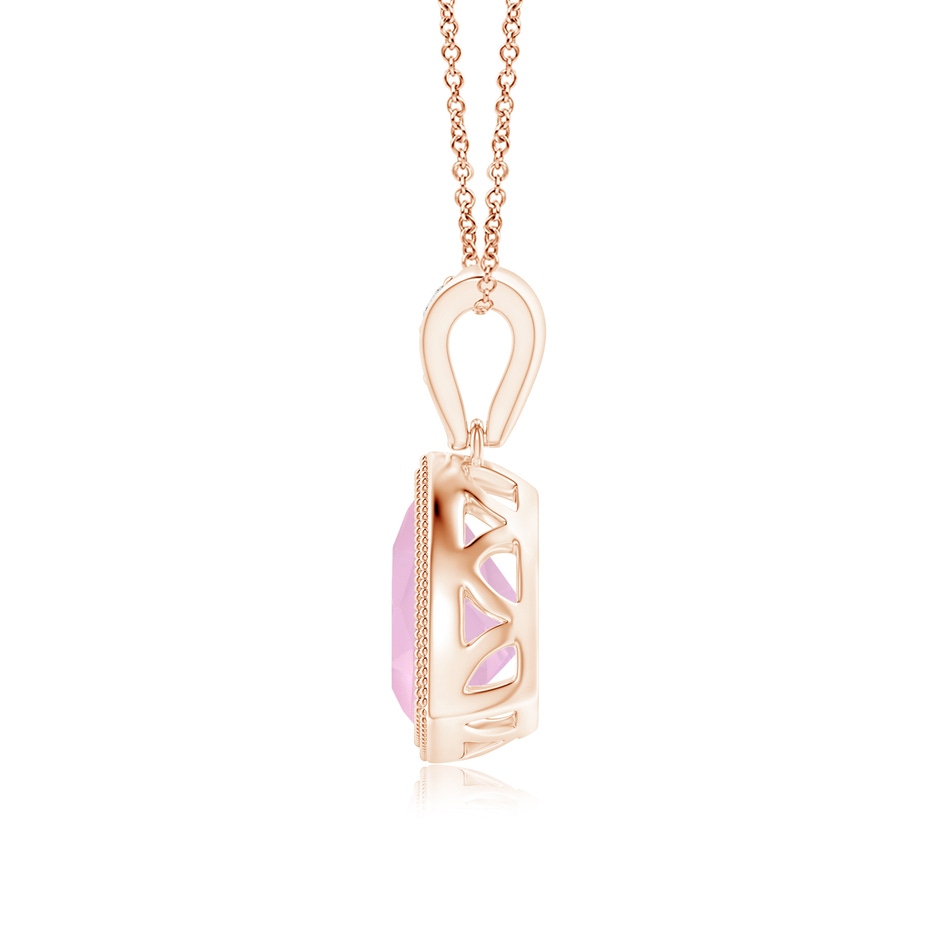 7mm AAAA Bezel-Set Trillion Rose Quartz Pendant with Milgrain in Rose Gold side 1