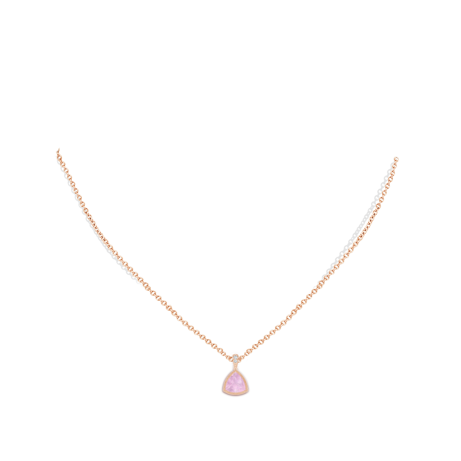 7mm AAAA Bezel-Set Trillion Rose Quartz Pendant with Milgrain in Rose Gold body-neck
