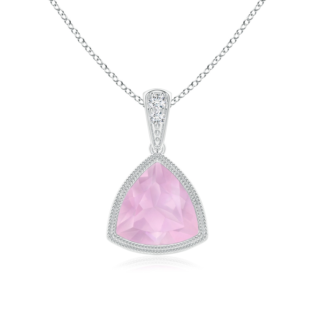 7mm AAAA Bezel-Set Trillion Rose Quartz Pendant with Milgrain in White Gold