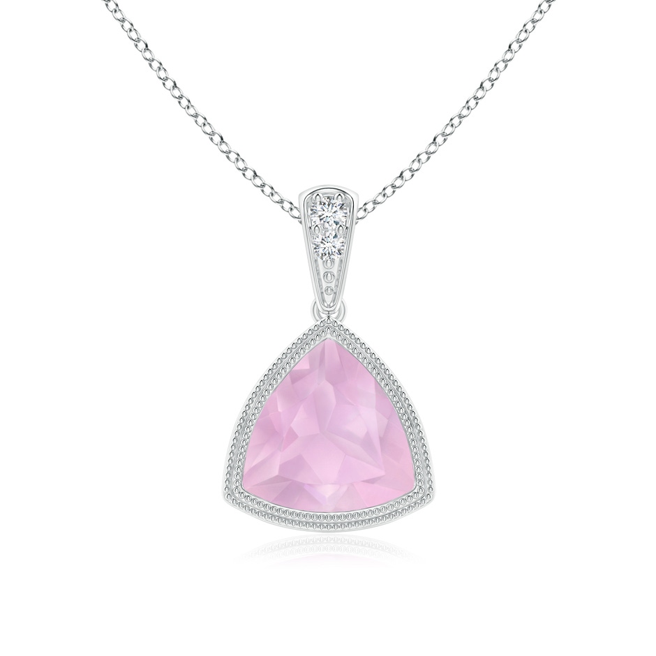 7mm AAAA Bezel-Set Trillion Rose Quartz Pendant with Milgrain in White Gold 