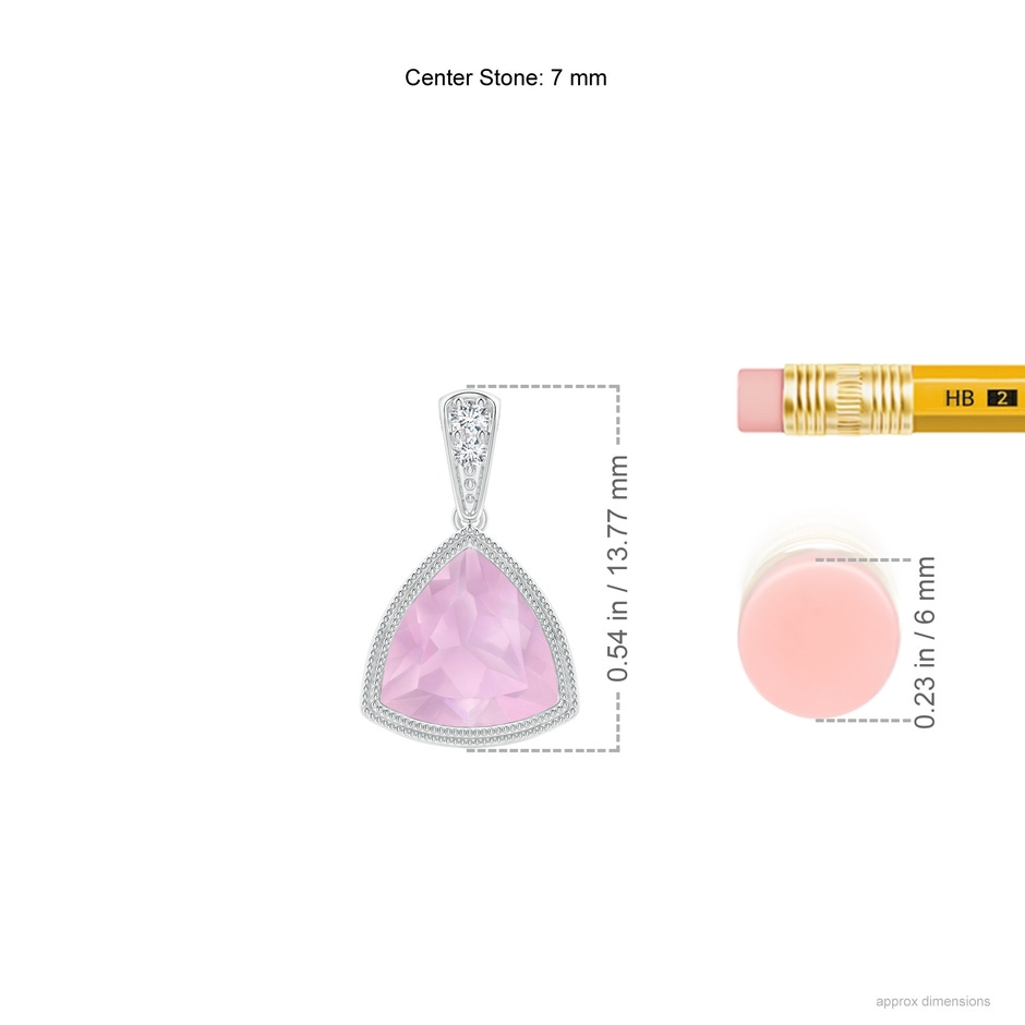 7mm AAAA Bezel-Set Trillion Rose Quartz Pendant with Milgrain in White Gold ruler