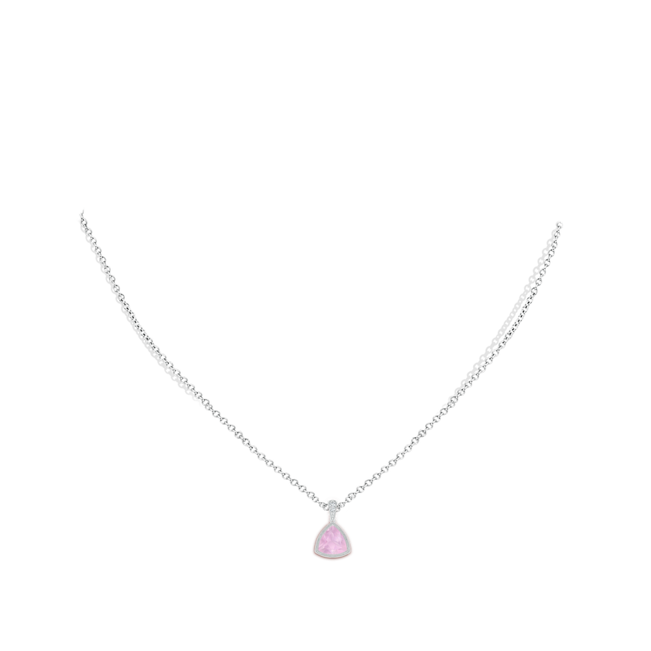 7mm AAAA Bezel-Set Trillion Rose Quartz Pendant with Milgrain in White Gold body-neck