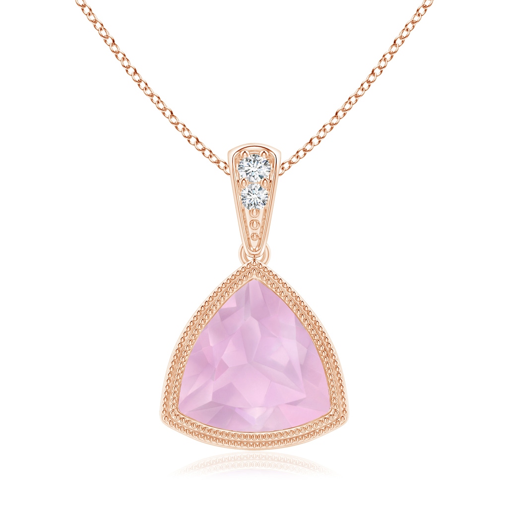 8mm AAAA Bezel-Set Trillion Rose Quartz Pendant with Milgrain in Rose Gold