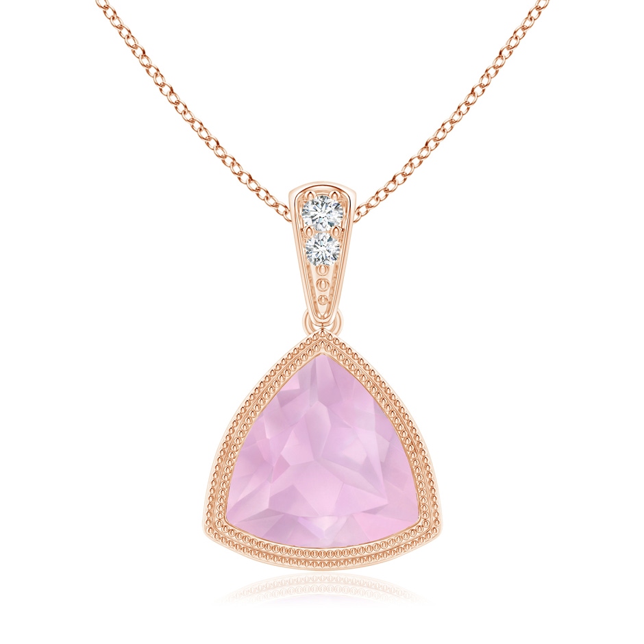 8mm AAAA Bezel-Set Trillion Rose Quartz Pendant with Milgrain in Rose Gold 