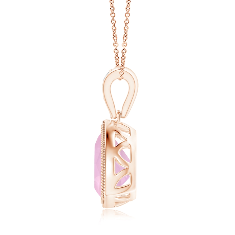 8mm AAAA Bezel-Set Trillion Rose Quartz Pendant with Milgrain in Rose Gold side 1