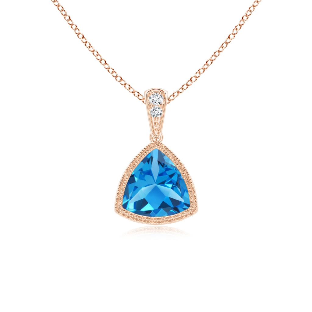 6mm AAAA Bezel-Set Trillion Swiss Blue Topaz Pendant with Milgrain in Rose Gold