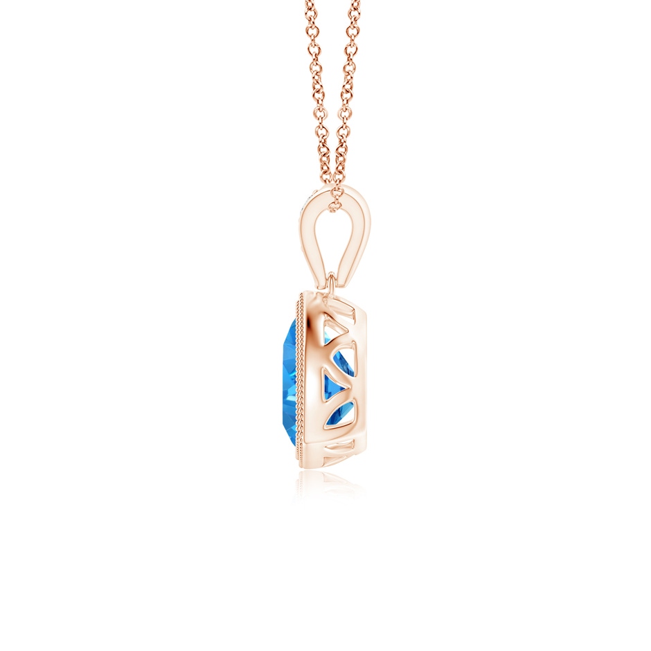 6mm AAAA Bezel-Set Trillion Swiss Blue Topaz Pendant with Milgrain in Rose Gold side 1