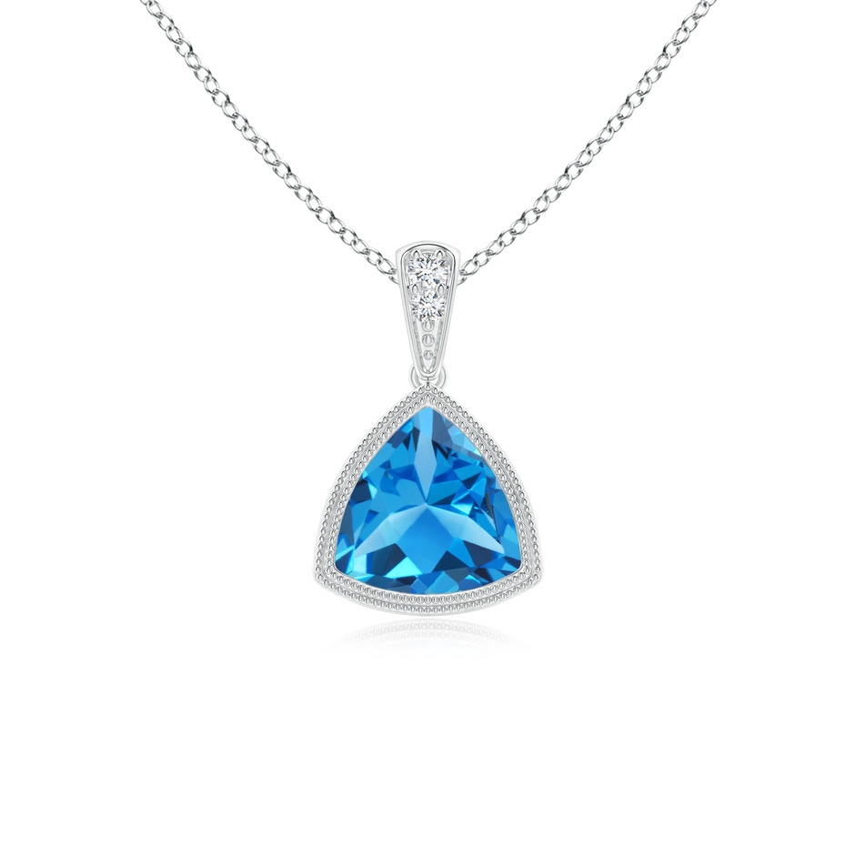 6mm AAAA Bezel-Set Trillion Swiss Blue Topaz Pendant with Milgrain in White Gold 