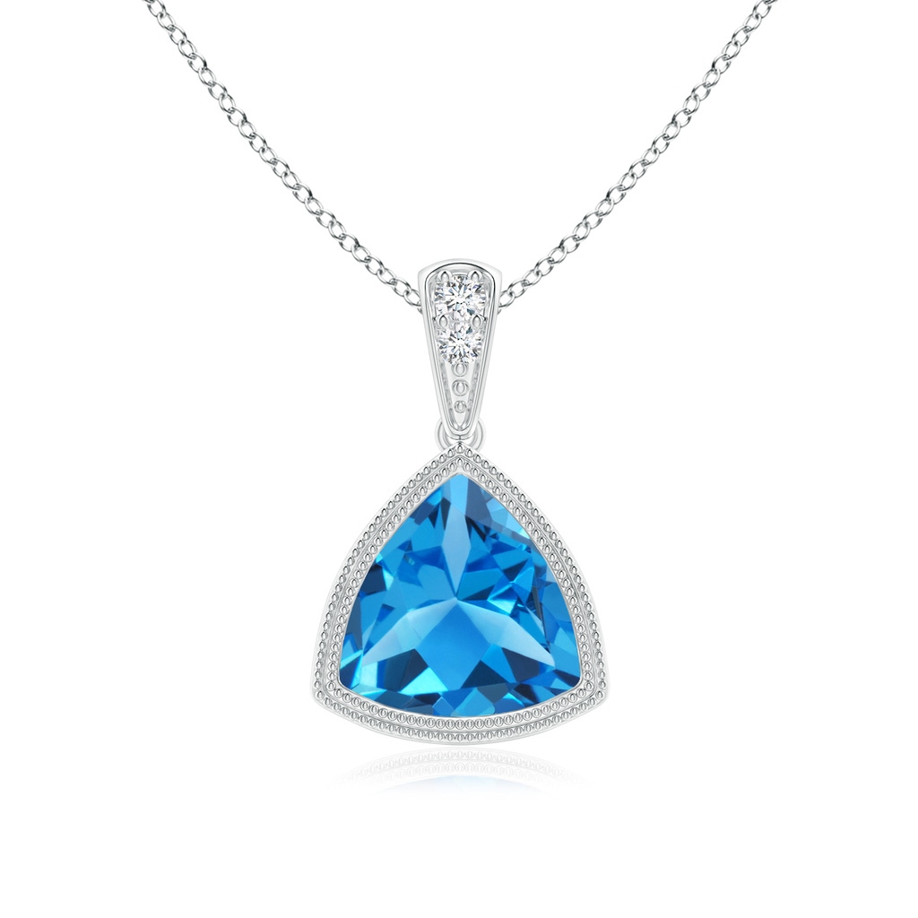 7mm AAAA Bezel-Set Trillion Swiss Blue Topaz Pendant with Milgrain in P950 Platinum