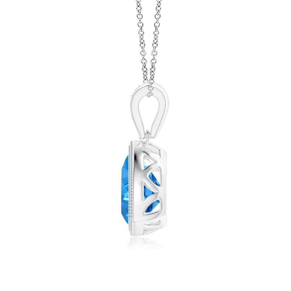 7mm AAAA Bezel-Set Trillion Swiss Blue Topaz Pendant with Milgrain in P950 Platinum side 1