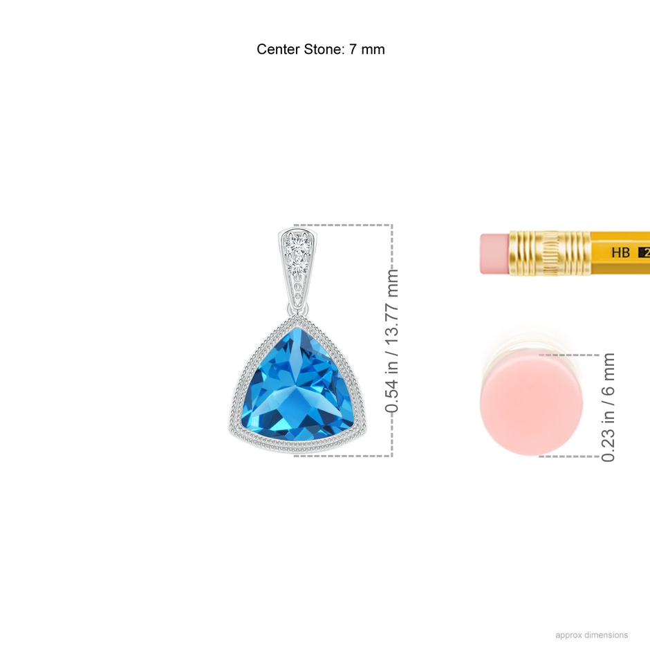 7mm AAAA Bezel-Set Trillion Swiss Blue Topaz Pendant with Milgrain in P950 Platinum ruler