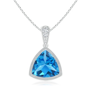 8mm AAAA Bezel-Set Trillion Swiss Blue Topaz Pendant with Milgrain in White Gold