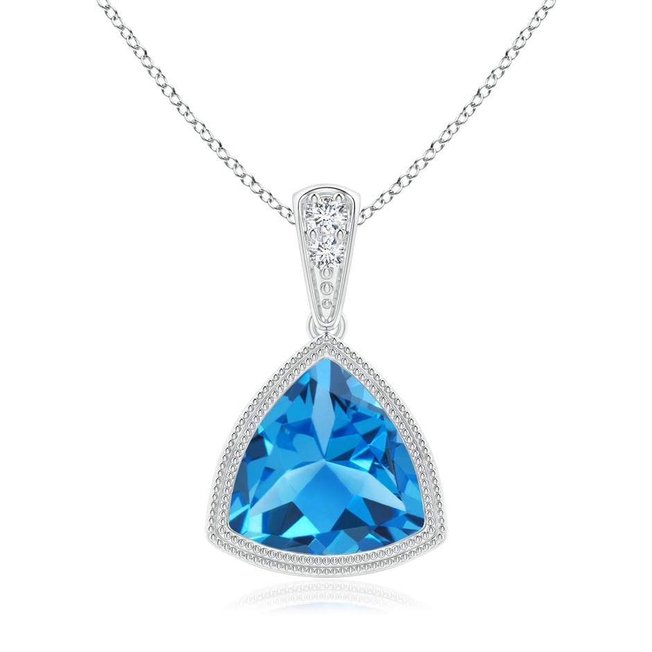 8mm AAAA Bezel-Set Trillion Swiss Blue Topaz Pendant with Milgrain in White Gold 