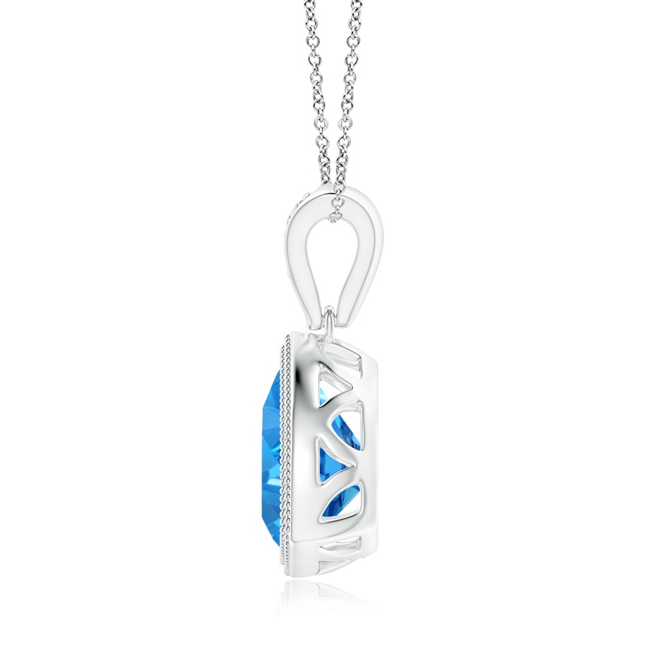 8mm AAAA Bezel-Set Trillion Swiss Blue Topaz Pendant with Milgrain in White Gold side 1