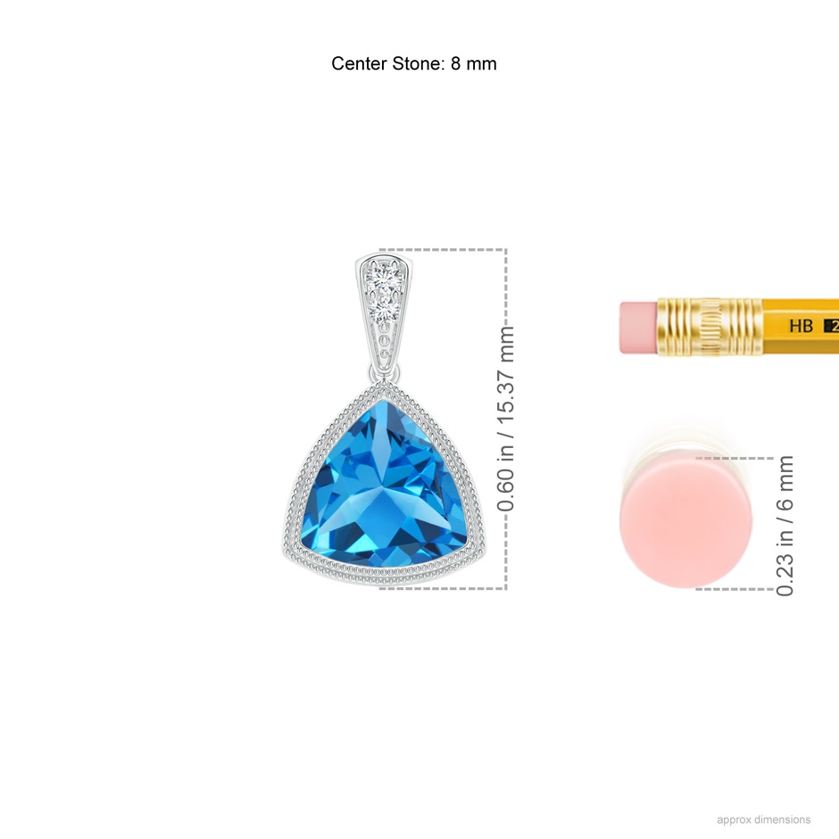 8mm AAAA Bezel-Set Trillion Swiss Blue Topaz Pendant with Milgrain in White Gold ruler