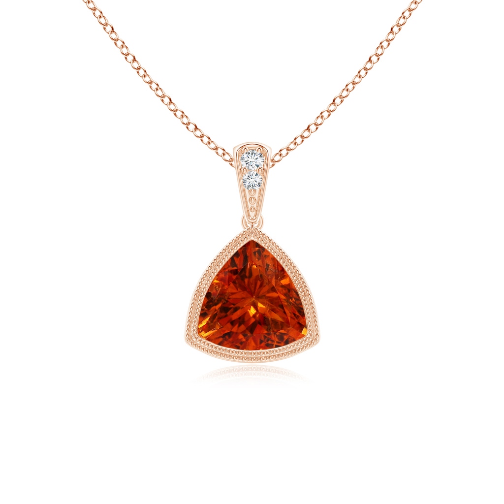 6mm AAAA Bezel-Set Trillion Spessartite Pendant with Milgrain in Rose Gold