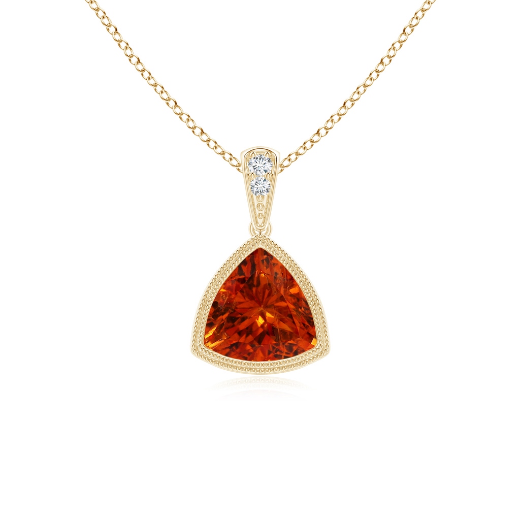 6mm AAAA Bezel-Set Trillion Spessartite Pendant with Milgrain in Yellow Gold