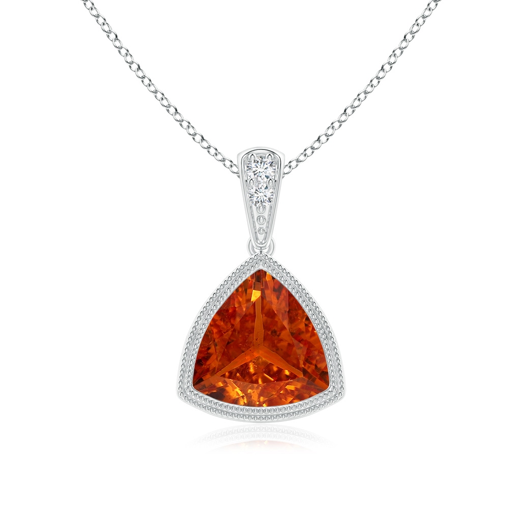 7mm AAA Bezel-Set Trillion Spessartite Pendant with Milgrain in White Gold 