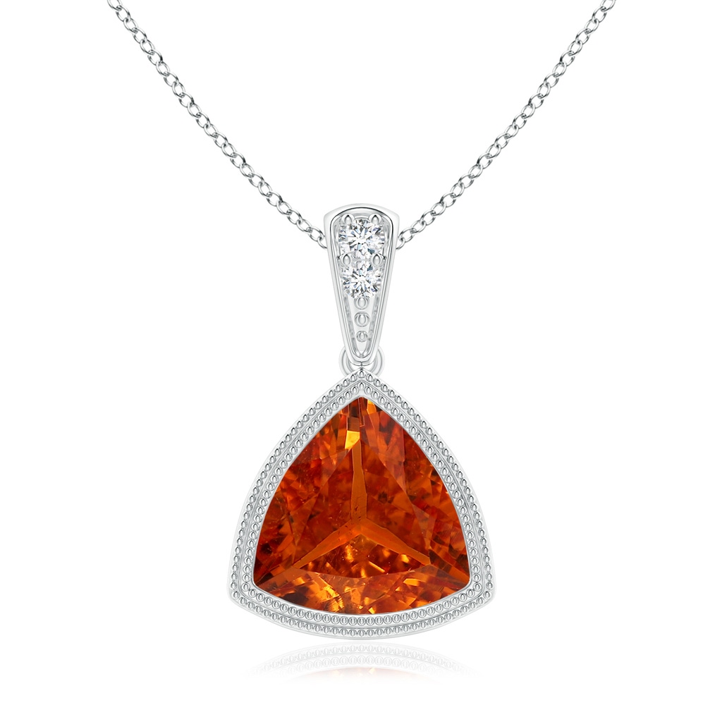 8mm AAA Bezel-Set Trillion Spessartite Pendant with Milgrain in White Gold