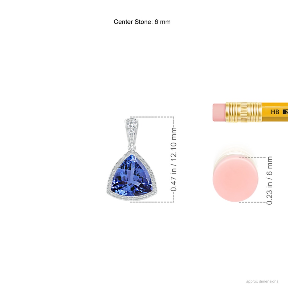 6mm AA Bezel-Set Trillion Tanzanite Pendant with Milgrain in S999 Silver ruler