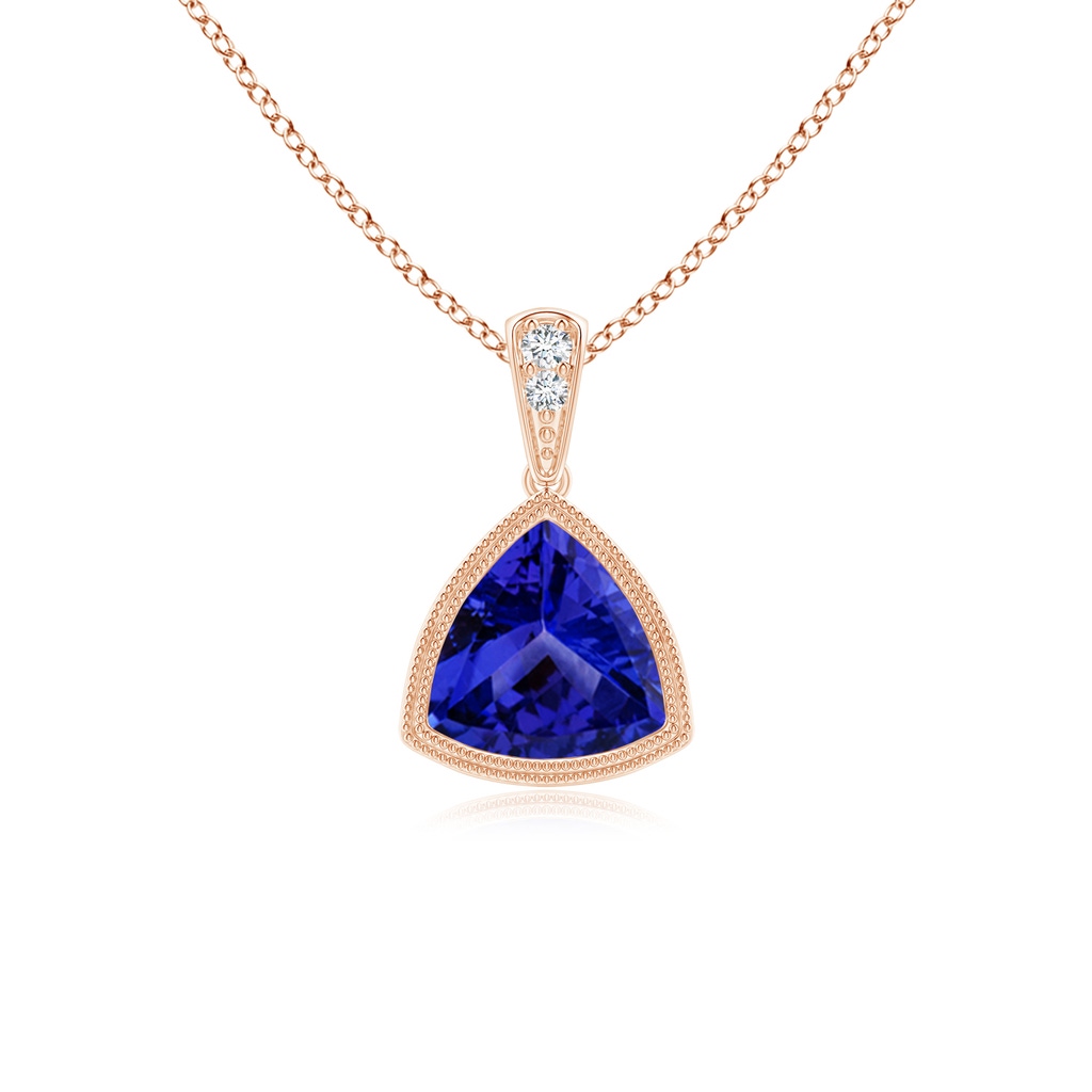 6mm AAAA Bezel-Set Trillion Tanzanite Pendant with Milgrain in Rose Gold