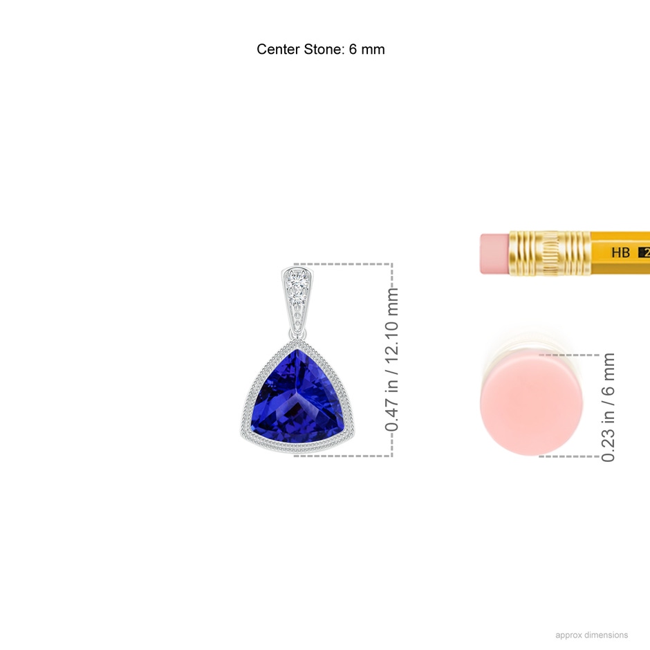 6mm AAAA Bezel-Set Trillion Tanzanite Pendant with Milgrain in S999 Silver ruler