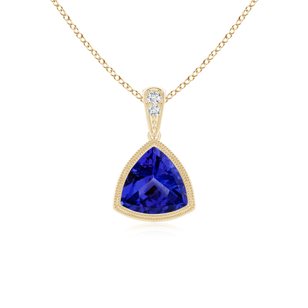 6mm AAAA Bezel-Set Trillion Tanzanite Pendant with Milgrain in Yellow Gold