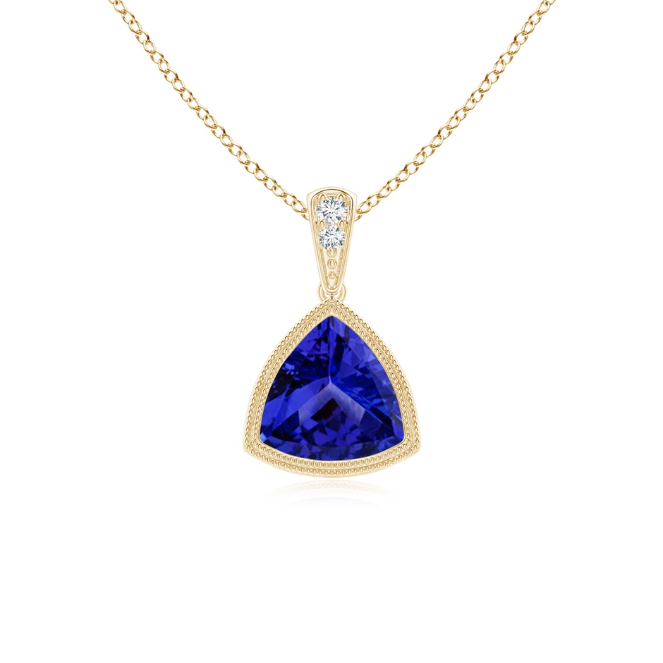 6mm AAAA Bezel-Set Trillion Tanzanite Pendant with Milgrain in Yellow Gold 