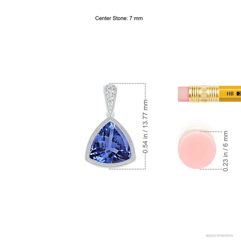 7mm AA Bezel-Set Trillion Tanzanite Pendant with Milgrain in P950 Platinum ruler