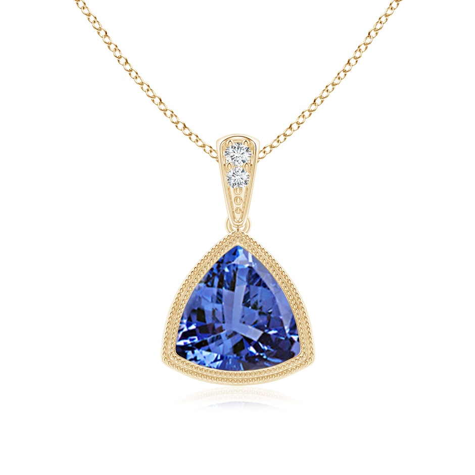 7mm AA Bezel-Set Trillion Tanzanite Pendant with Milgrain in Yellow Gold 