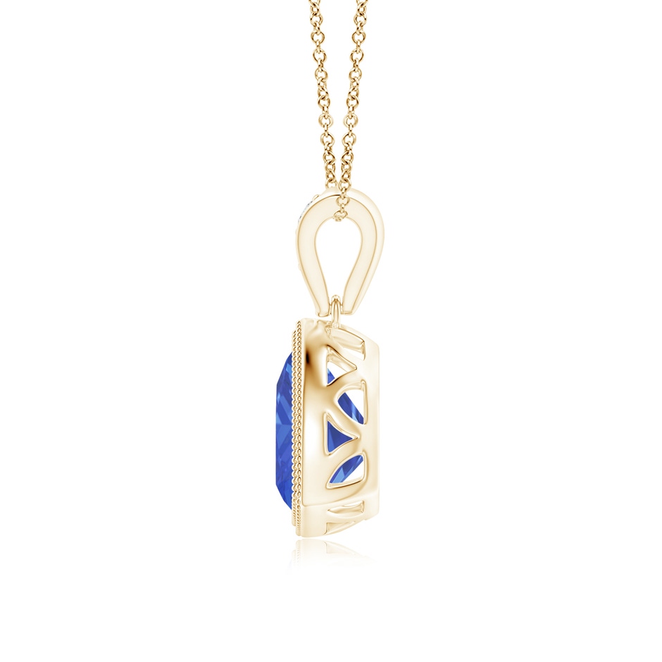 7mm AA Bezel-Set Trillion Tanzanite Pendant with Milgrain in Yellow Gold side 1