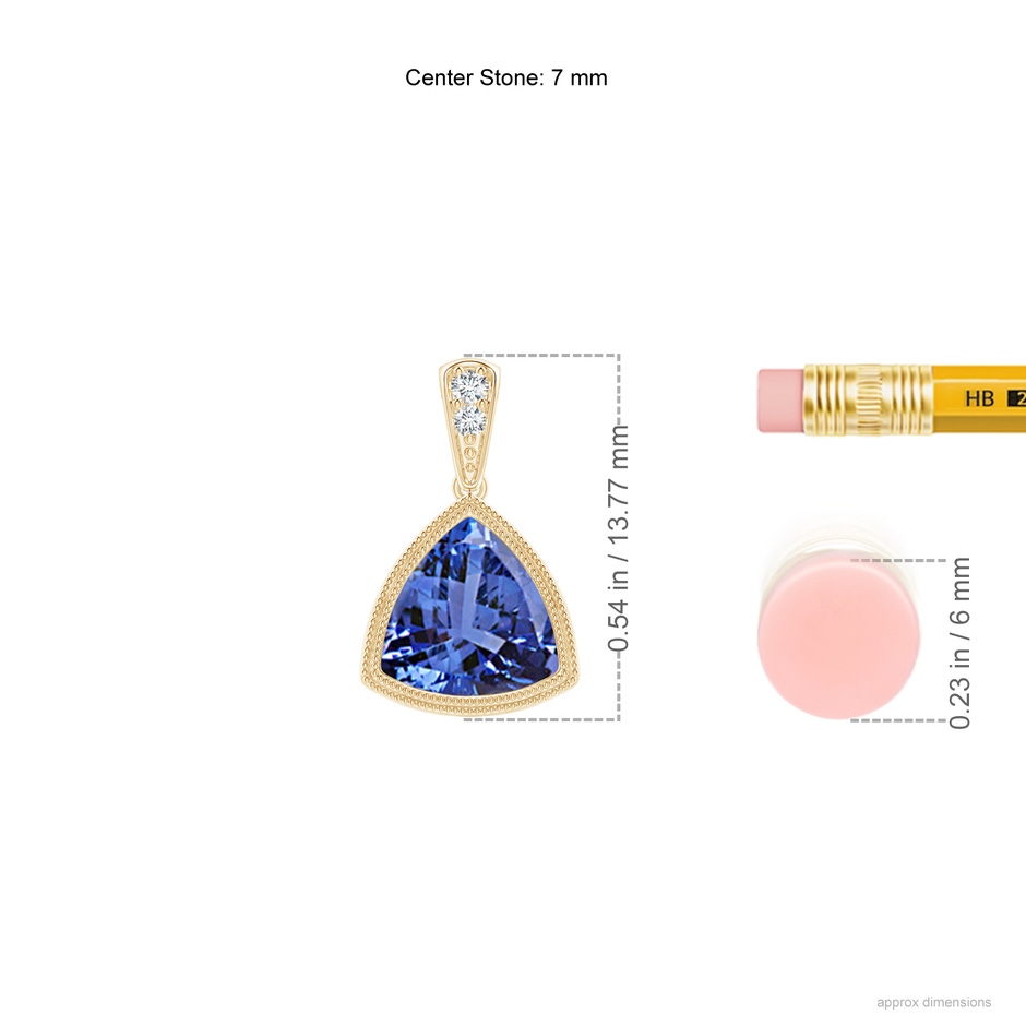 7mm AA Bezel-Set Trillion Tanzanite Pendant with Milgrain in Yellow Gold ruler