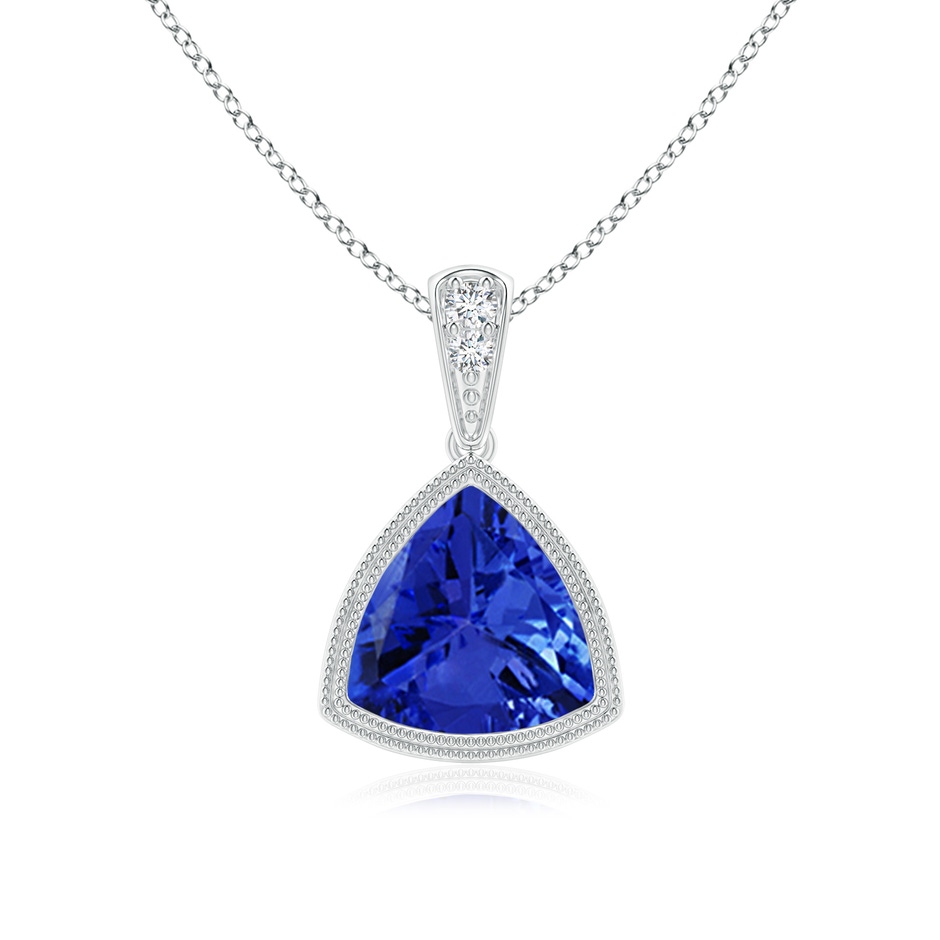 7mm AAA Bezel-Set Trillion Tanzanite Pendant with Milgrain in White Gold 