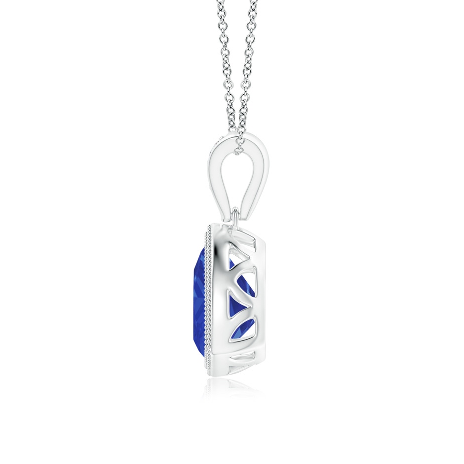 7mm AAA Bezel-Set Trillion Tanzanite Pendant with Milgrain in White Gold side 1