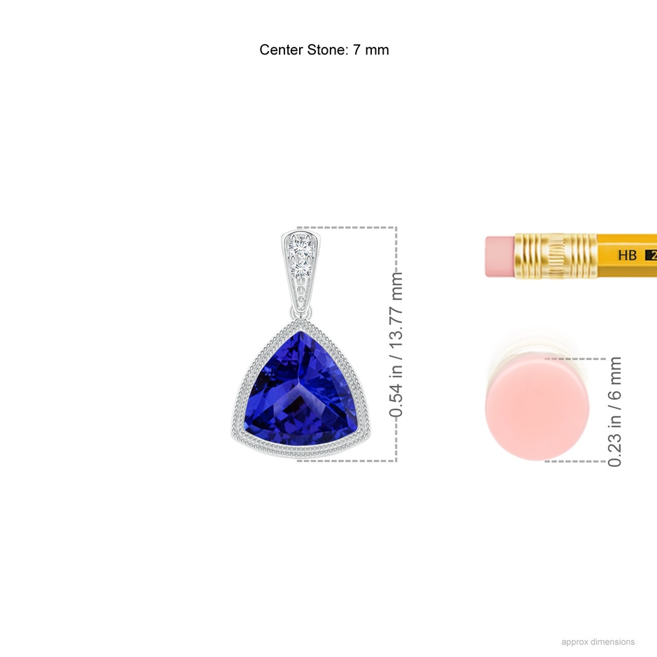 7mm AAAA Bezel-Set Trillion Tanzanite Pendant with Milgrain in P950 Platinum ruler