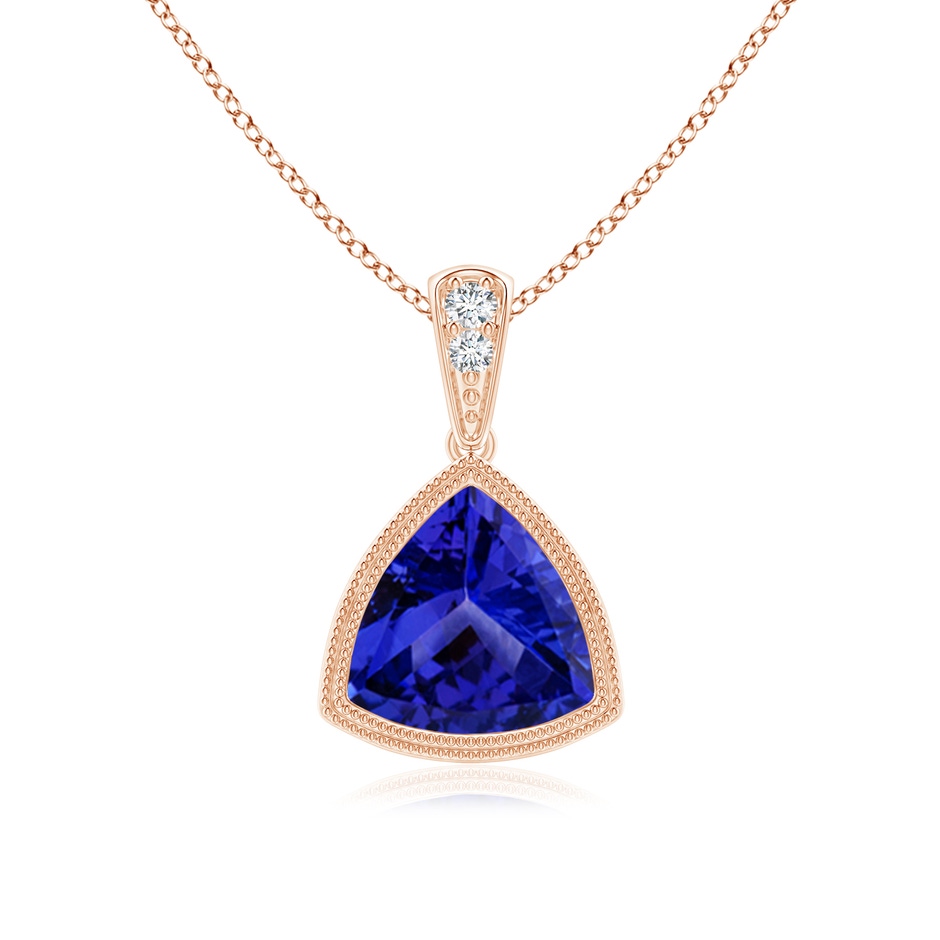 7mm AAAA Bezel-Set Trillion Tanzanite Pendant with Milgrain in Rose Gold 