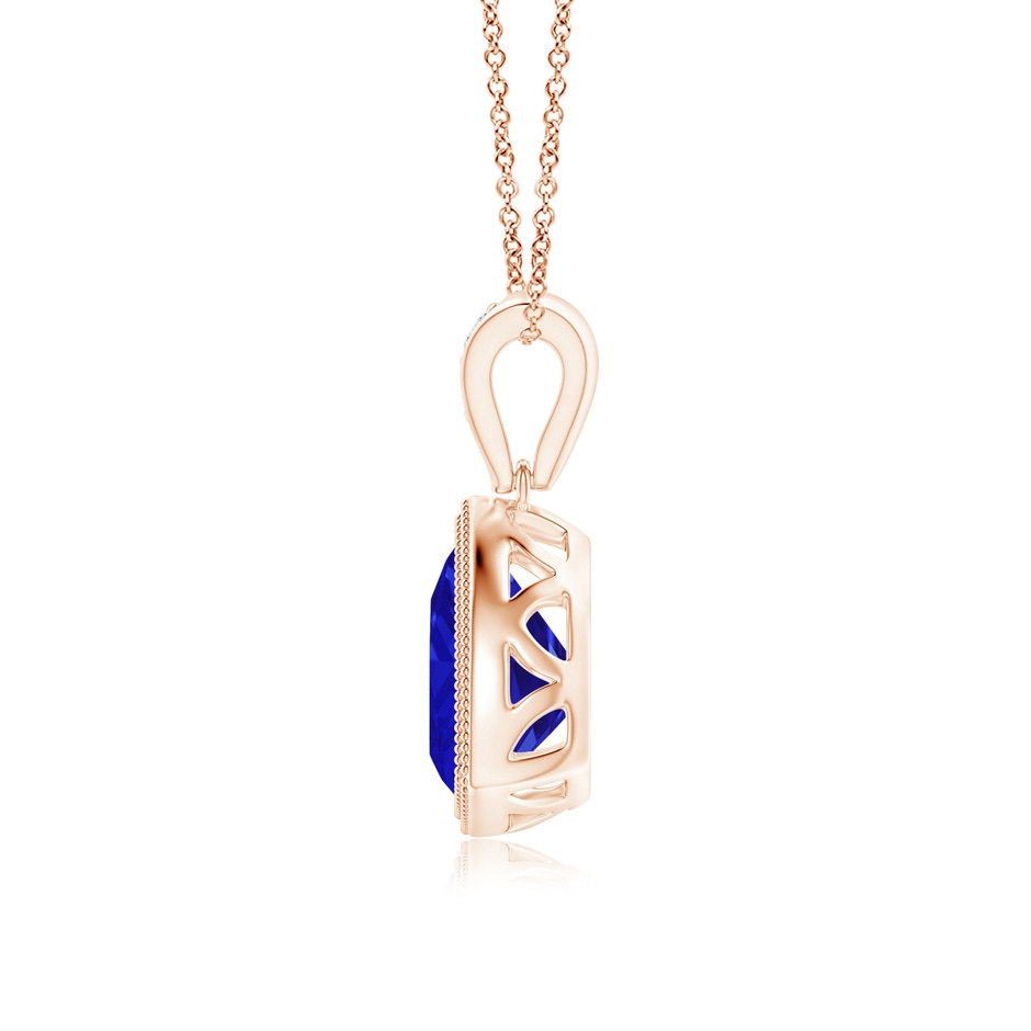 7mm AAAA Bezel-Set Trillion Tanzanite Pendant with Milgrain in Rose Gold side 1