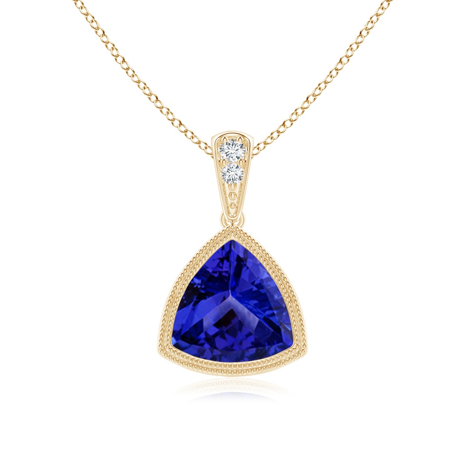 7mm AAAA Bezel-Set Trillion Tanzanite Pendant with Milgrain in Yellow Gold 