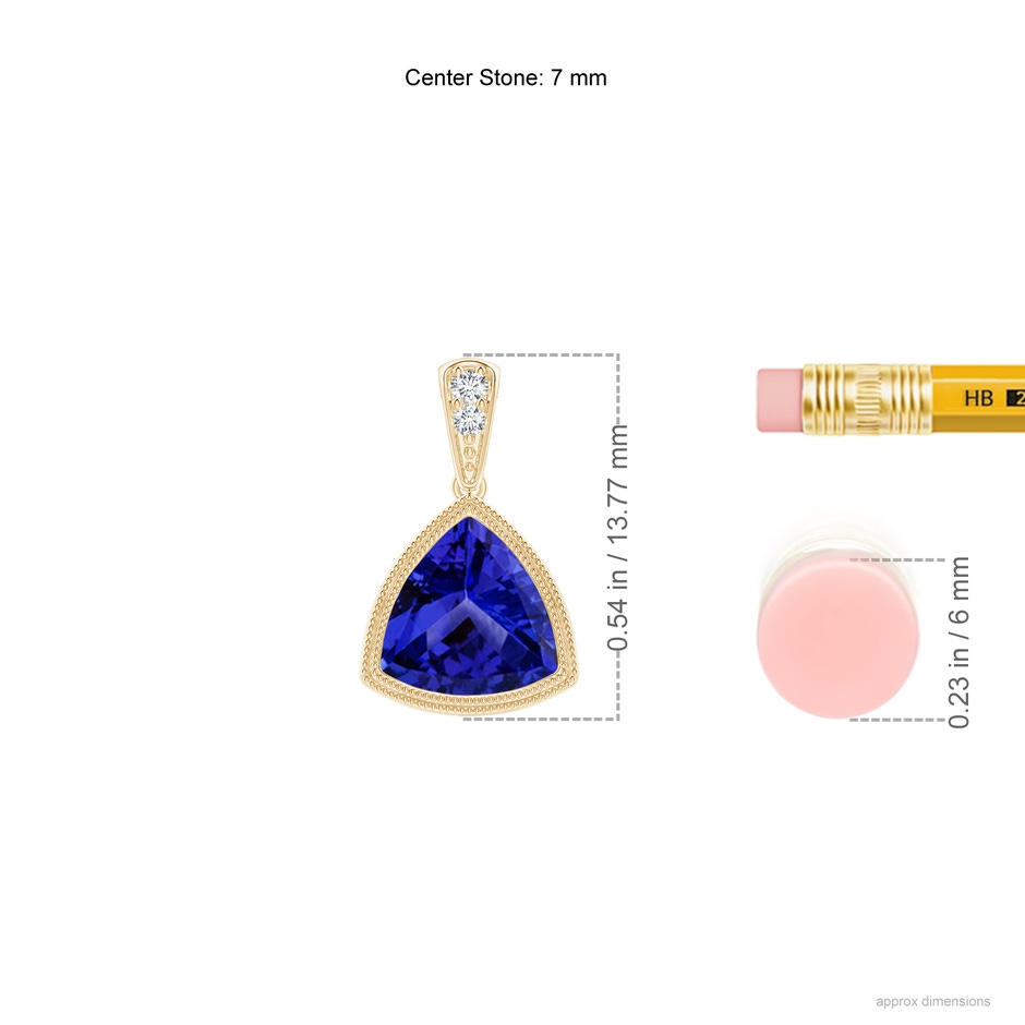 7mm AAAA Bezel-Set Trillion Tanzanite Pendant with Milgrain in Yellow Gold ruler