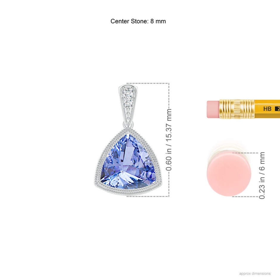 8mm A Bezel-Set Trillion Tanzanite Pendant with Milgrain in White Gold ruler