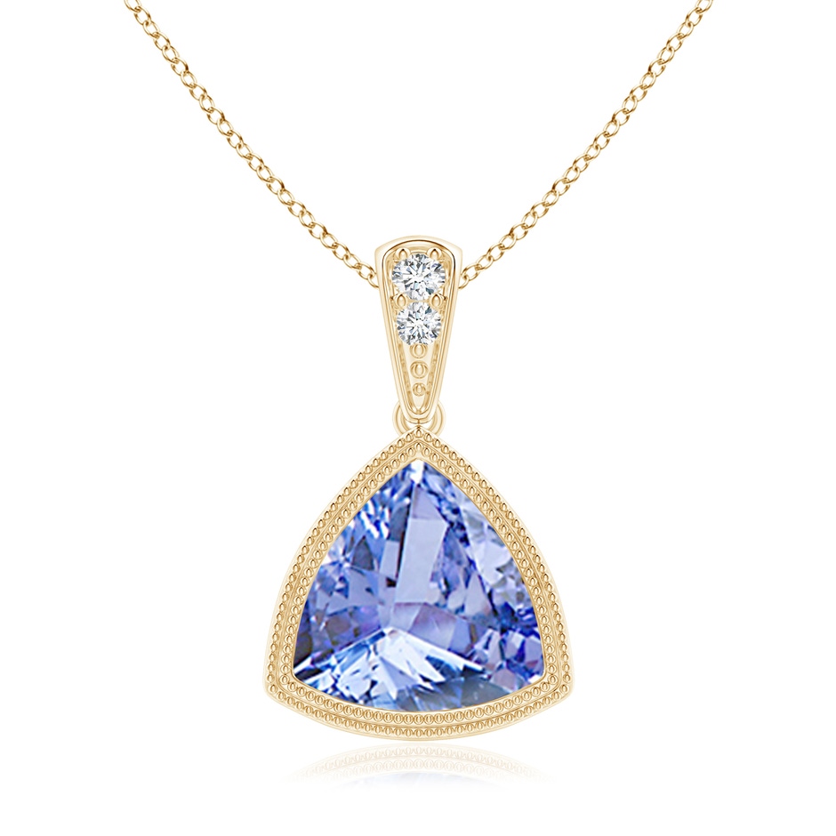 8mm A Bezel-Set Trillion Tanzanite Pendant with Milgrain in Yellow Gold 