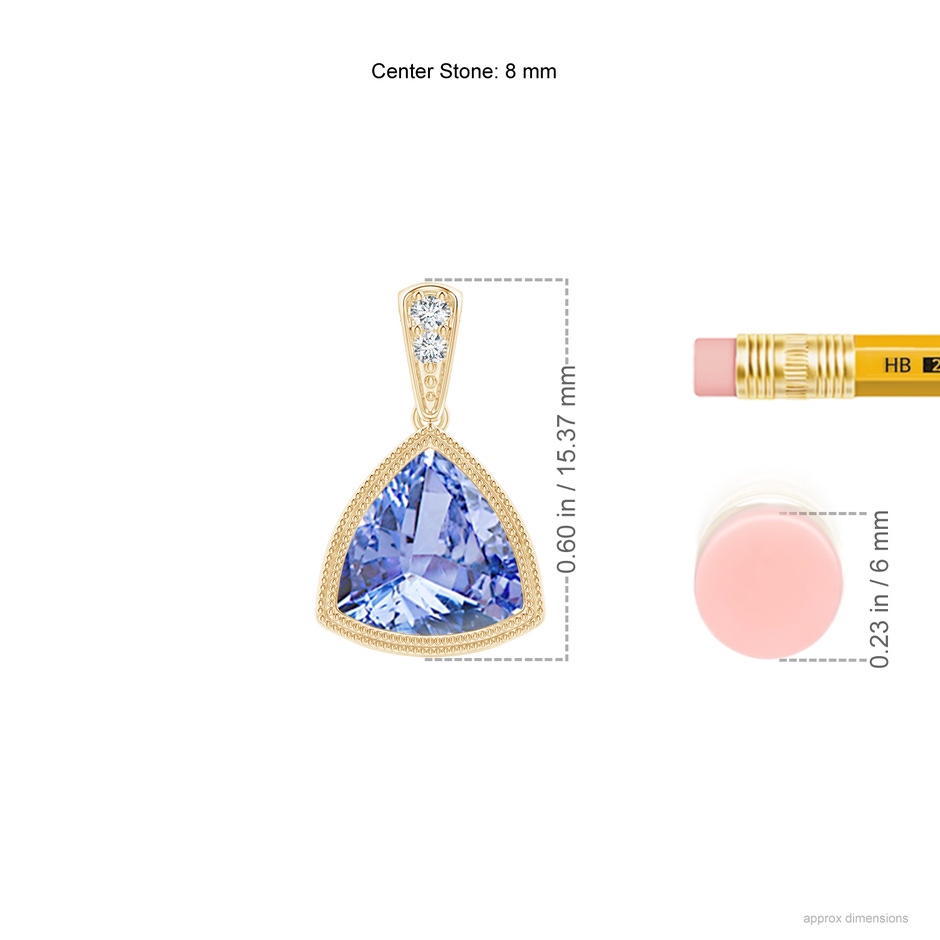 8mm A Bezel-Set Trillion Tanzanite Pendant with Milgrain in Yellow Gold ruler
