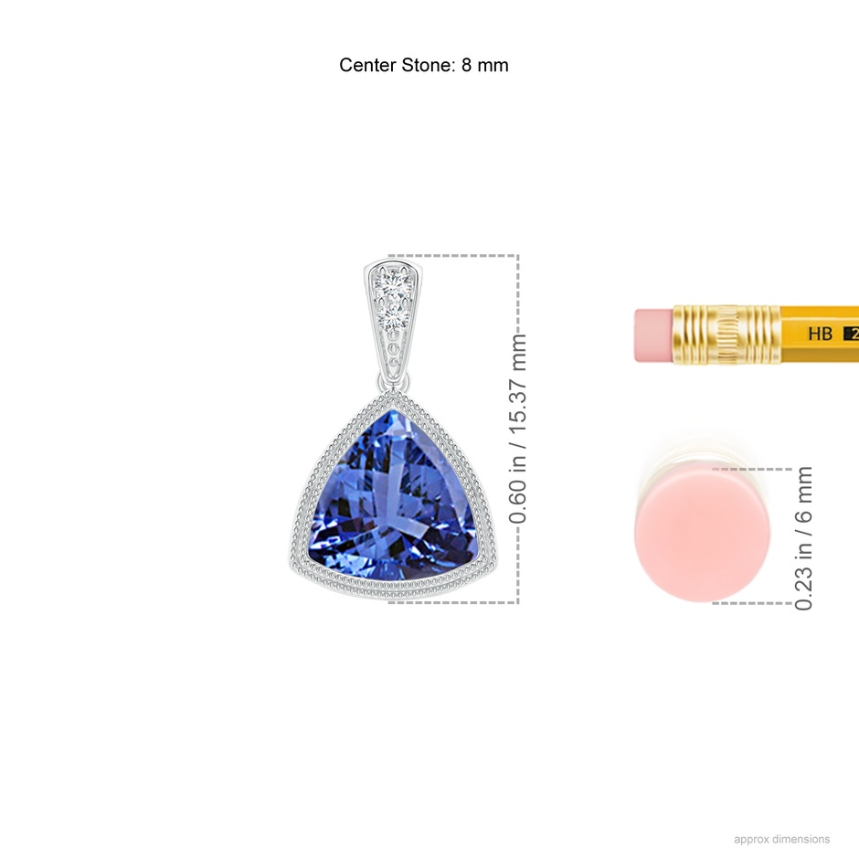 8mm AA Bezel-Set Trillion Tanzanite Pendant with Milgrain in P950 Platinum ruler