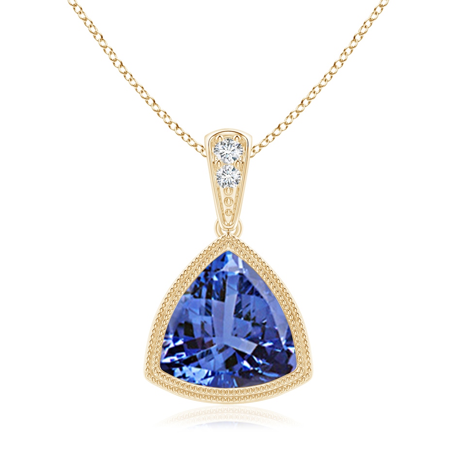 8mm AA Bezel-Set Trillion Tanzanite Pendant with Milgrain in Yellow Gold 