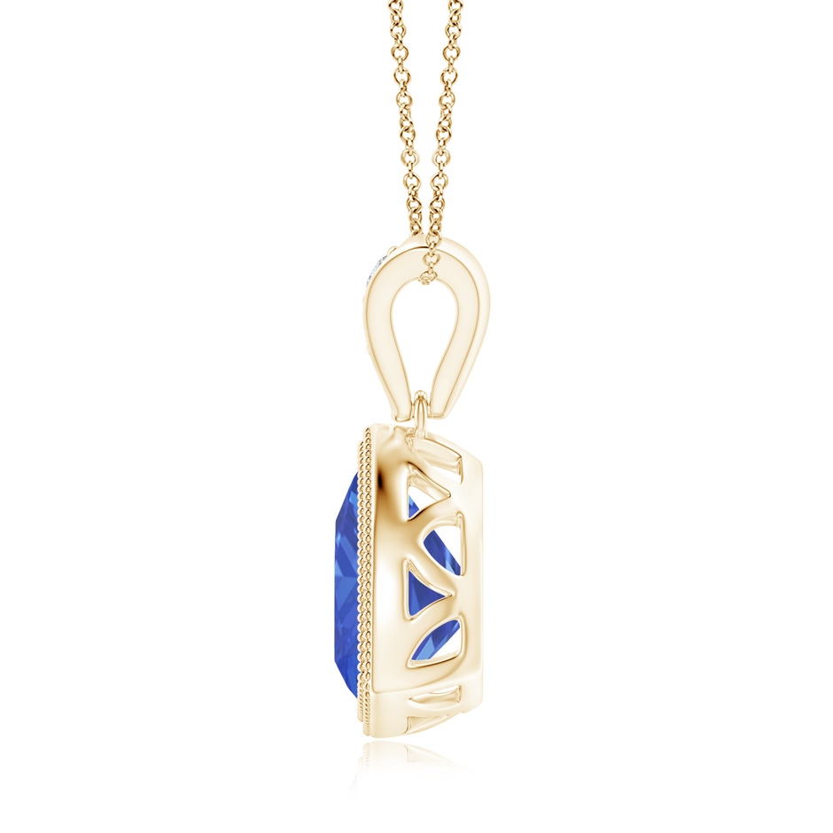 8mm AA Bezel-Set Trillion Tanzanite Pendant with Milgrain in Yellow Gold side 1