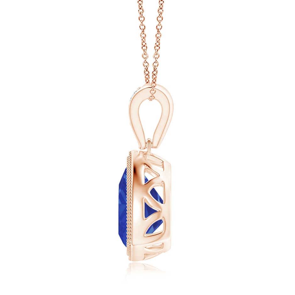 8mm AAA Bezel-Set Trillion Tanzanite Pendant with Milgrain in Rose Gold side 1