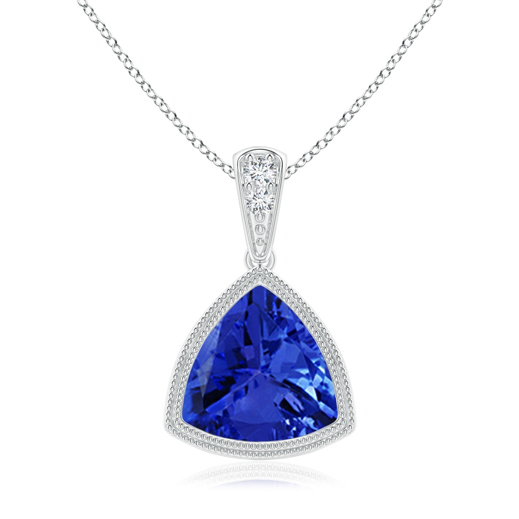 8mm AAA Bezel-Set Trillion Tanzanite Pendant with Milgrain in White Gold